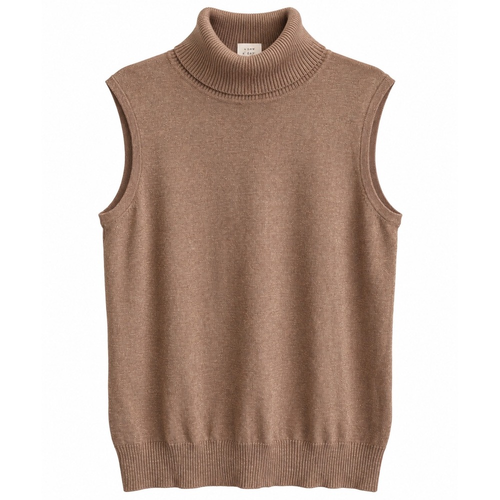 NWT Cable & Gauge Gold Sleeveless Turtleneck Sweater Large Metallic Layering